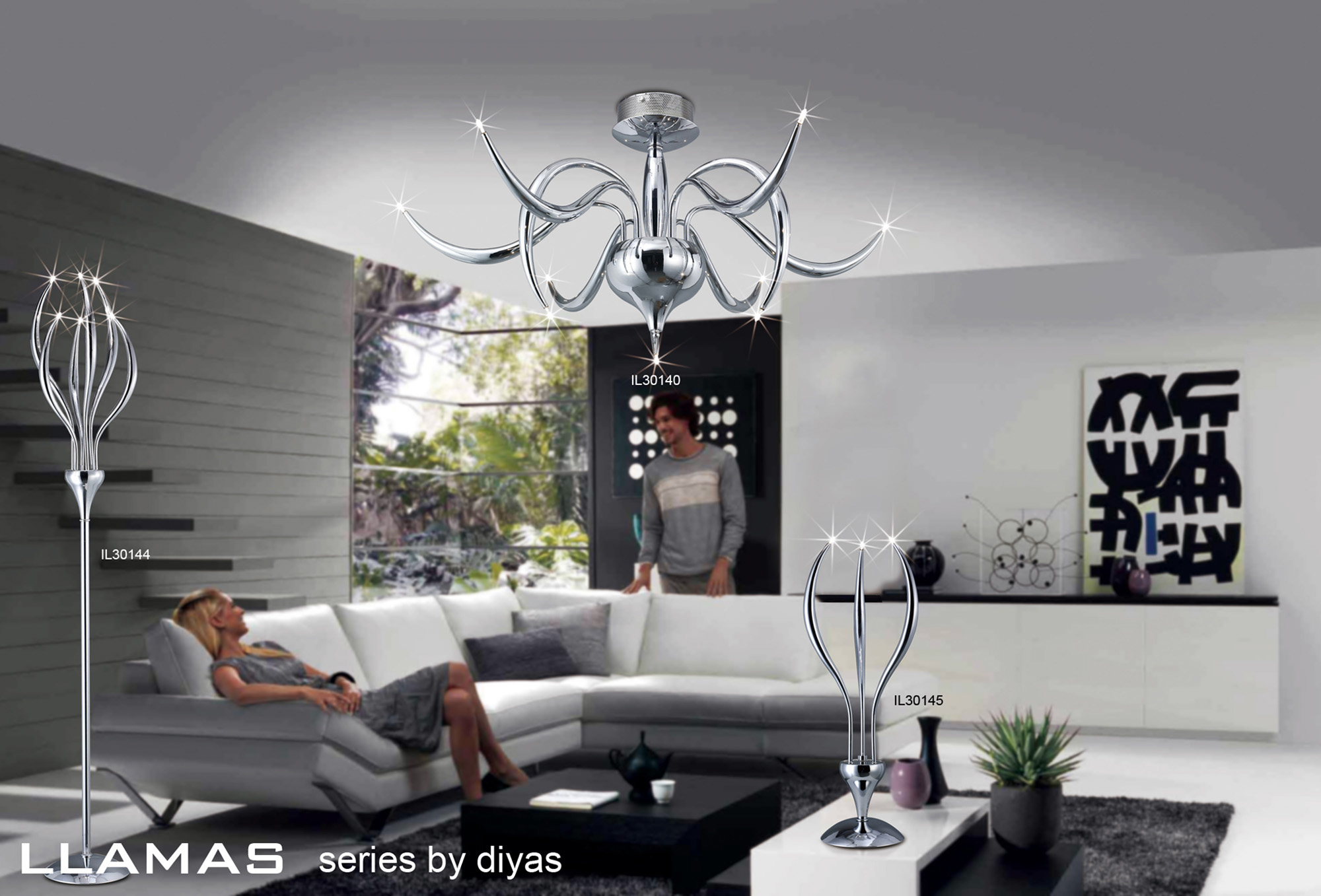 Llamas Polished Chrome Ceiling Lights Diyas Semi Flush Fittings Llamas Polished Chrome Ceiling Lights Diyas Semi Flush Fittings
